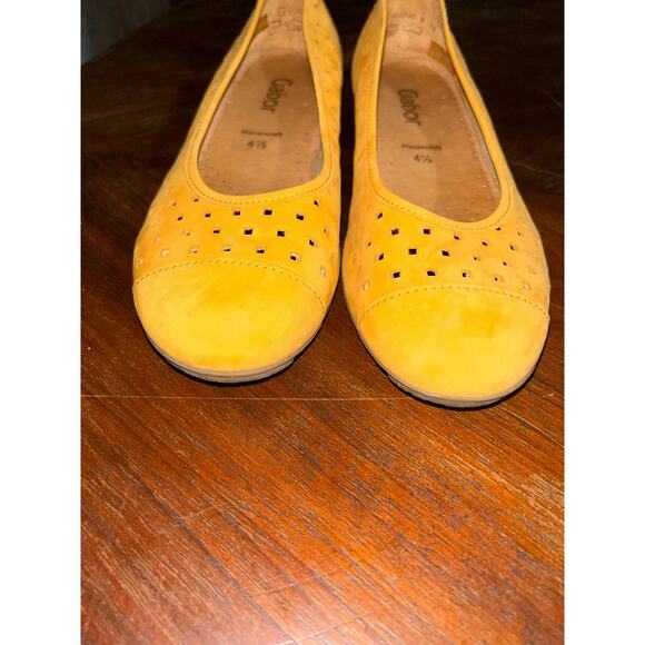Gabor  Hovercraft  Perforated  Yellow Mango  Suede  Ballet  Flats  7 - Picture 8 of 9